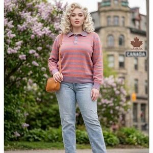L.A.M.B. by Gwen Stefani Pink & Purple Striped Polo Sweater